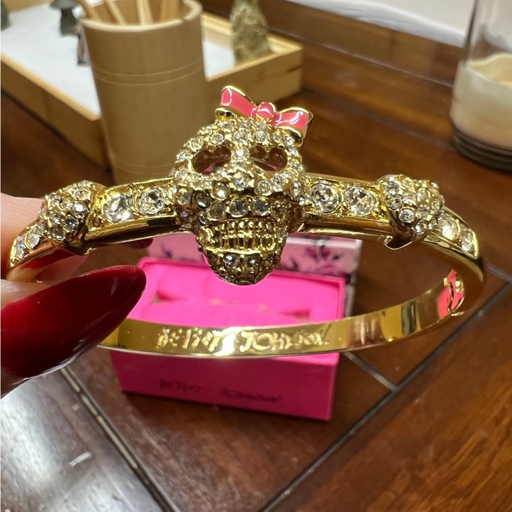 Betsy Johnson Gold Skull Bracelet with Pink Bow